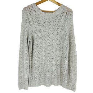 Talbots Gray Silver Metallic Sequin Embellished Long Sleeve Crew Neck Sweater M